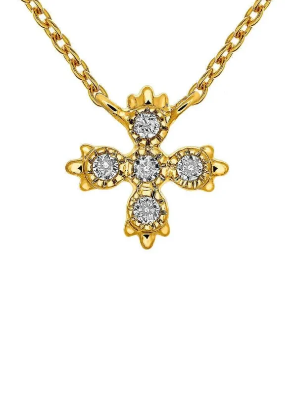 Collares De Plata-Aristocrazy Colgante De Oro Amarillo De 9K Con Cruz De Diamantes