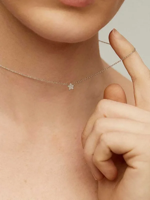 Collares De Plata-Aristocrazy Colgante De Oro Blanco De 18K Con Estrella De Diamantes