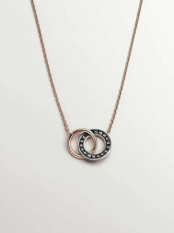 Collares De Plata-Aristocrazy Colgante De Plata 925 Banada En Oro Rosa De 18K Con Circulos Y Espinelas Negras