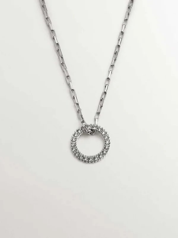 Collares De Plata-Aristocrazy Colgante De Plata 925 Con Circulo De Topacios Blancos