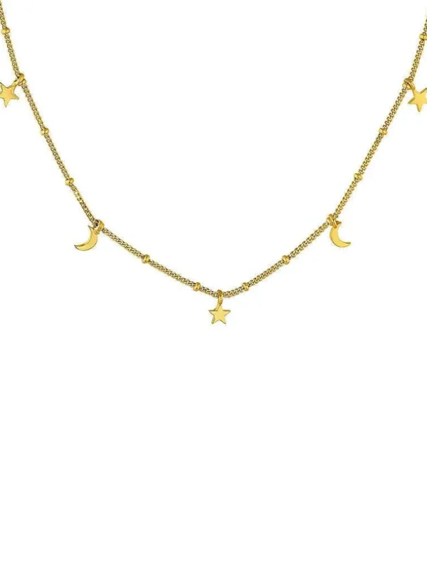 Collares De Plata-Aristocrazy Collar De Plata 925 Banada En Oro Amarillo De 18K Con Estrellas Y Lunas