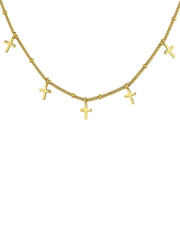 Collares De Plata-Aristocrazy Collar De Plata 925 Banada En Oro Amarillo De 18K Con Cruces