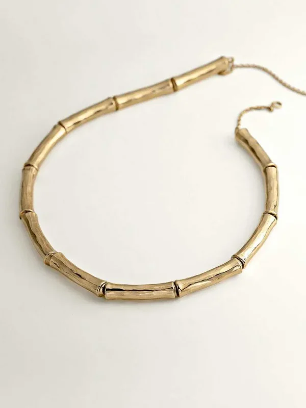 Collares De Plata-Aristocrazy Collar De Plata 925 Banada En Oro Amarillo De 18K Con Textura De Bambu