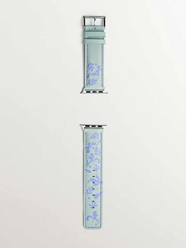 Correas Apple Watch-Aristocrazy Correa Para Apple Watch De Cuero Verde Y Lila Con Estampado Floral