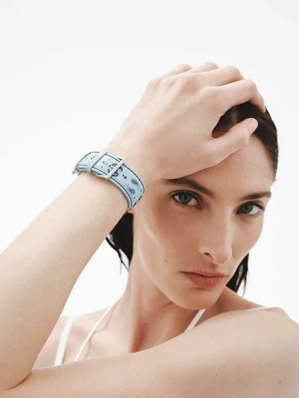 Correas Apple Watch-Aristocrazy Correa Para Apple Watch De Cuero Azul Con Estampado De Ying Yang