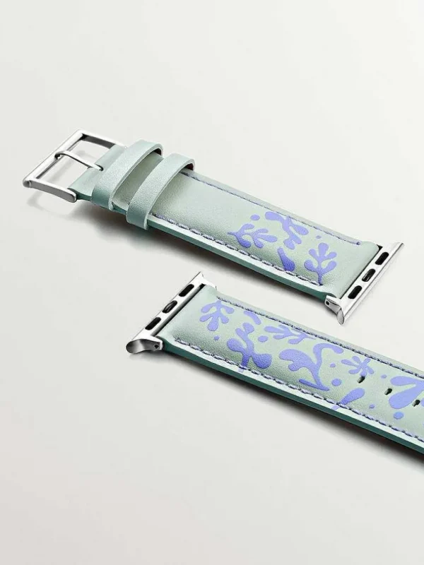 Correas Apple Watch-Aristocrazy Correa Para Apple Watch De Cuero Verde Y Lila Con Estampado Floral