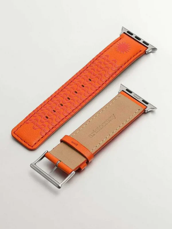 Correas Apple Watch-Aristocrazy Correa Para Apple Watch De Cuero Naranja Con Estampado De Soles