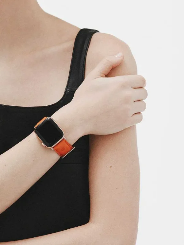 Correas Apple Watch-Aristocrazy Correa Para Apple Watch De Cuero Naranja Con Estampado De Soles