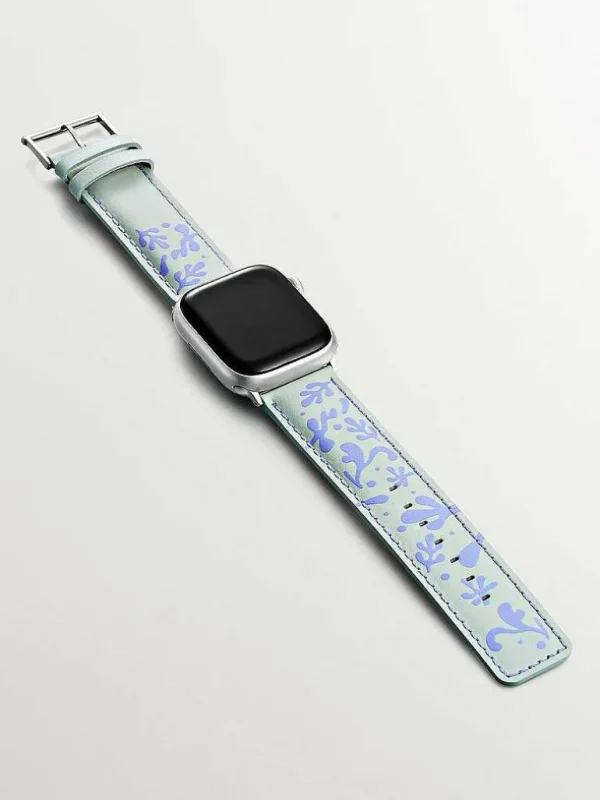 Correas Apple Watch-Aristocrazy Correa Para Apple Watch De Cuero Verde Y Lila Con Estampado Floral