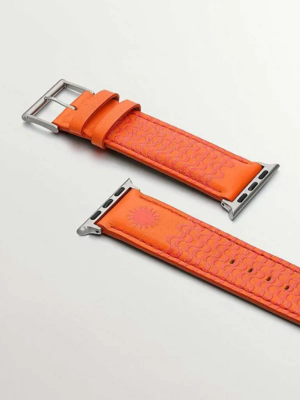 Correas Apple Watch-Aristocrazy Correa Para Apple Watch De Cuero Naranja Con Estampado De Soles