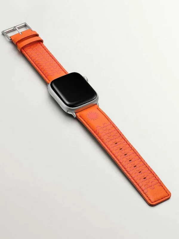 Correas Apple Watch-Aristocrazy Correa Para Apple Watch De Cuero Naranja Con Estampado De Soles