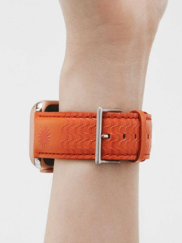 Correas Apple Watch-Aristocrazy Correa Para Apple Watch De Cuero Naranja Con Estampado De Soles