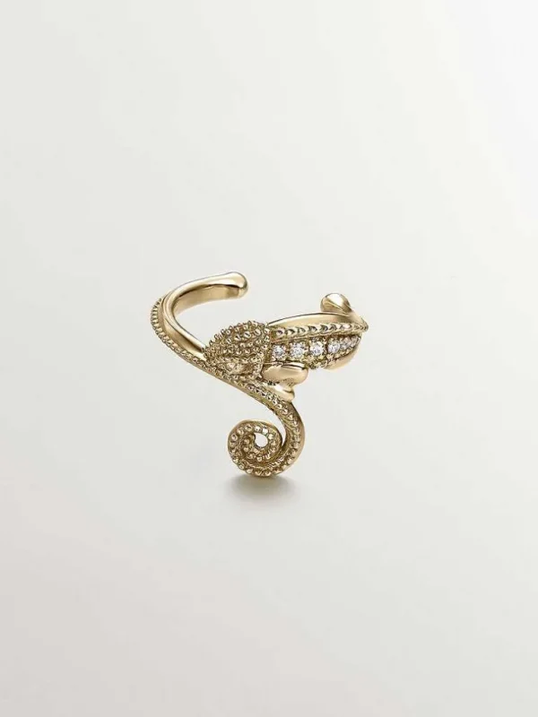 Pendientes Por Unidad-Aristocrazy Pendiente Earcuff De Oro Amarillo De 18K Con Diamantes Con Forma De Camaleon