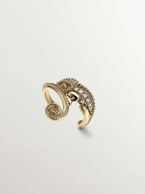 Pendientes Por Unidad-Aristocrazy Pendiente Earcuff De Oro Amarillo De 18K Con Diamantes Con Forma De Camaleon