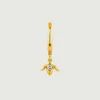 Piercings Con Diamantes-Aristocrazy Pendiente Individual De Aro Pequeno De Oro Amarillo De 9K Con Diamante Y Flor De Loto