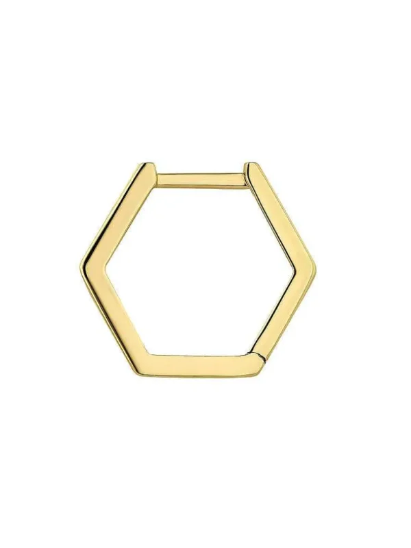 Pendientes Por Unidad-Aristocrazy Pendiente Individual De Aro De Oro Amarillo De 9K Con Forma Hexagonal