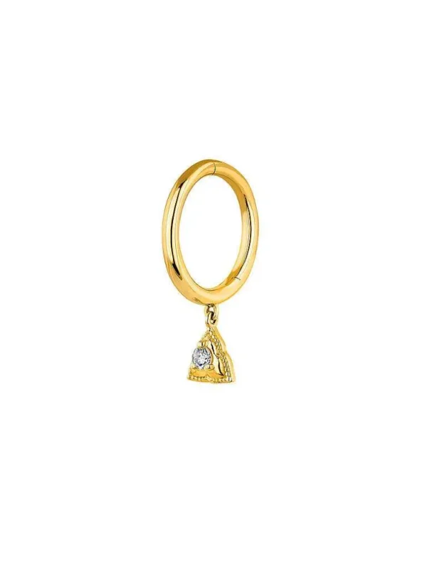 Piercings Con Diamantes-Aristocrazy Pendiente Individual De Aro De Oro Amarillo De 9K Con Triangulo Y Topacio Blanco