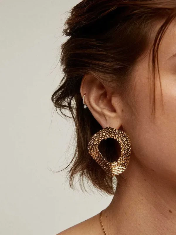 Pendientes Por Unidad-Aristocrazy Pendiente Individual De Aro Pequeno De Oro Amarillo De 18K Con Diamantes