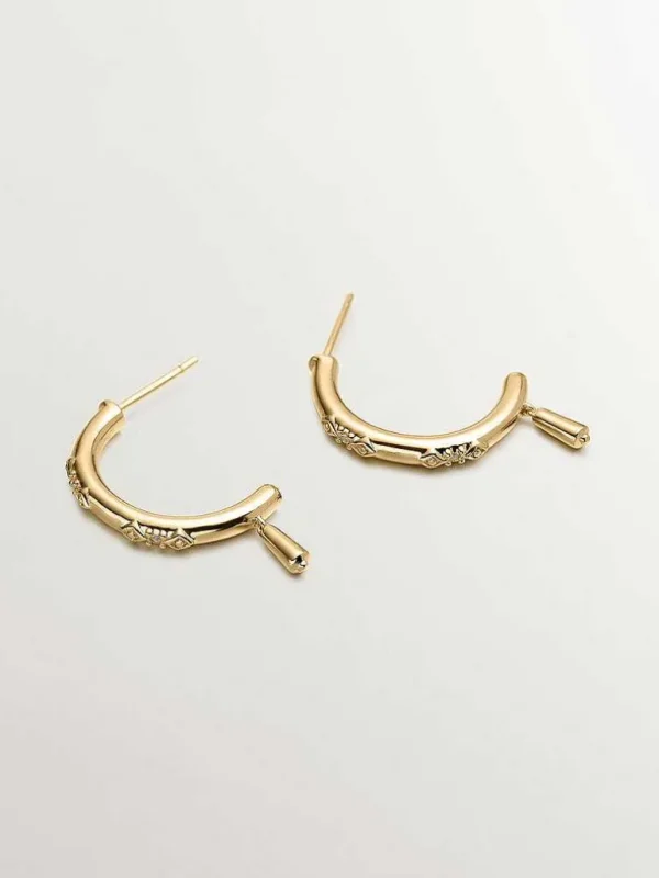 Pendientes De Plata-Aristocrazy Pendiente Individual De Medio Aro De Plata 925 Banada En Oro Amarillo De 18K Con Topacios Blancos