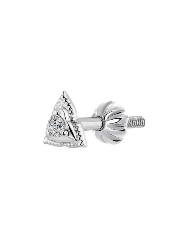 Piercings Con Diamantes-Aristocrazy Pendiente Individual De Oro Blanco De 9K Con Diamante Y Forma Triangular