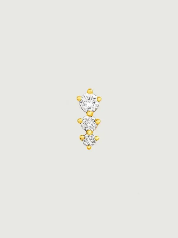 Piercings Con Diamantes-Aristocrazy Pendiente Individual De Oro Amarillo De 18K Con Triple Diamante