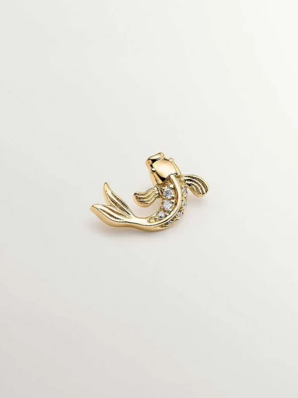 Piercings Con Diamantes-Aristocrazy Pendiente Individual De Oro Amarillo De 18K Con Diamantes Con Forma De Pez