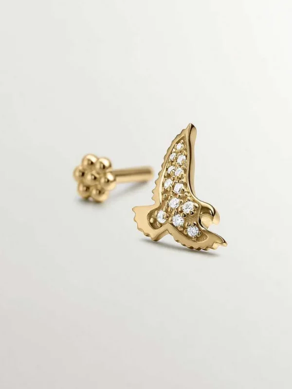 Piercings Con Diamantes-Aristocrazy Pendiente Individual De Oro Amarillo De 18K Con Forma De Aguila Y Diamantes