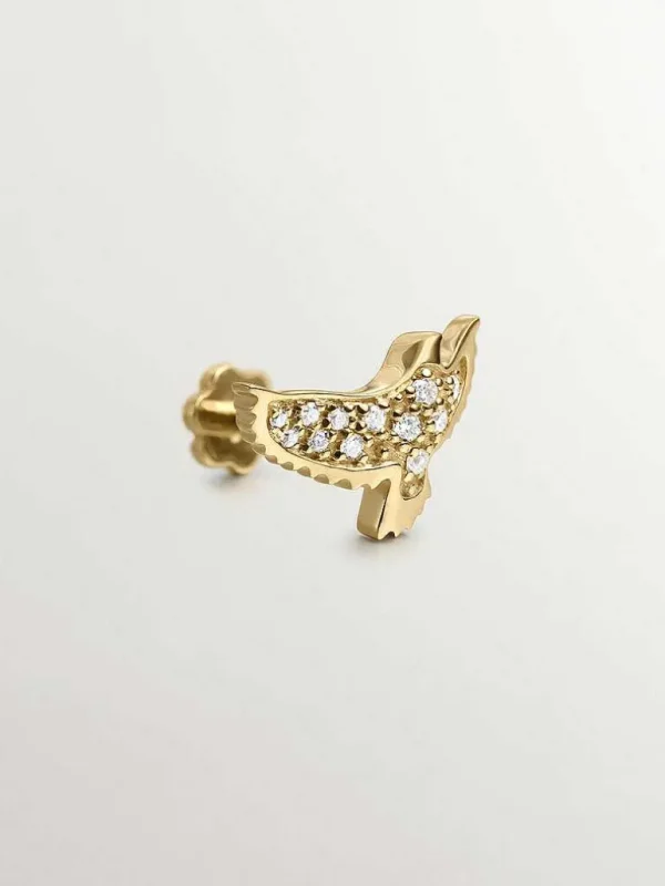 Piercings Con Diamantes-Aristocrazy Pendiente Individual De Oro Amarillo De 18K Con Forma De Aguila Y Diamantes