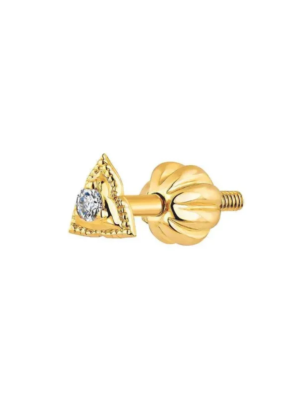 Piercings Con Diamantes-Aristocrazy Pendiente Individual De Oro Amarillo De 9K Con Diamante Y Forma De Triangulo