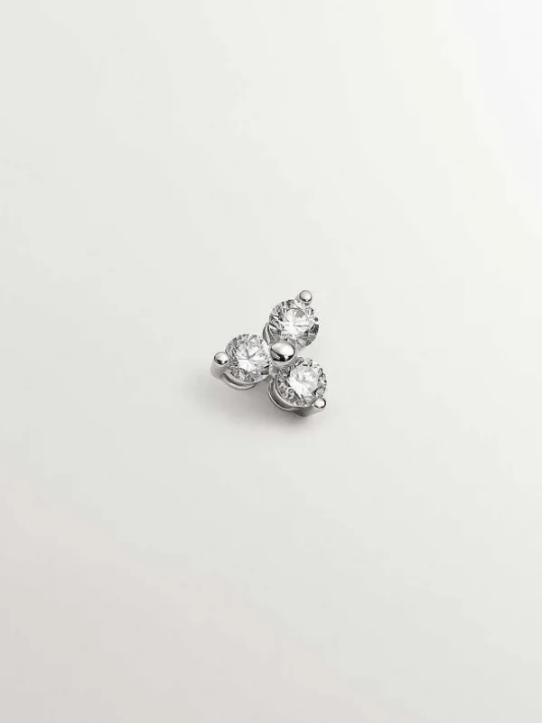 Pendientes Y Piercings Con Diamantes-Aristocrazy Pendiente Individual De Oro Blanco De 18K Con Trebol De Diamantes