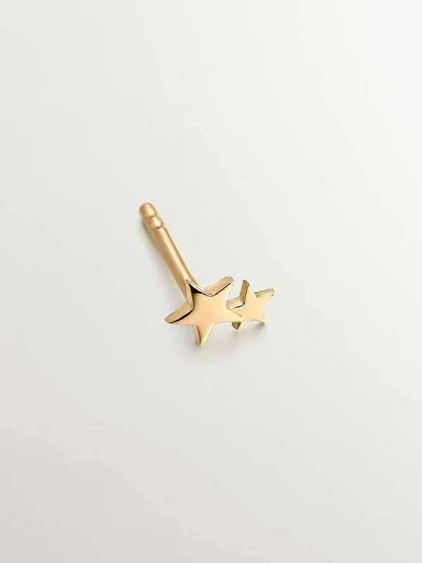 Pendientes Por Unidad-Aristocrazy Pendiente Individual Pequeno De Plata 925 Banada En Oro Amarillo De 18K Con Estrellas