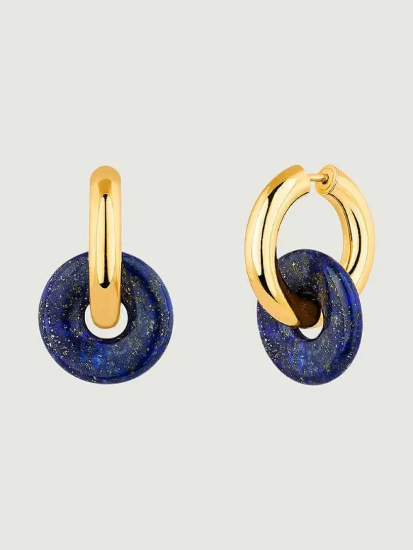 Pendientes De Plata-Aristocrazy Pendientes De Aro De Plata 925 Banada En Oro Amarillo De 18K Con Lapislazuli