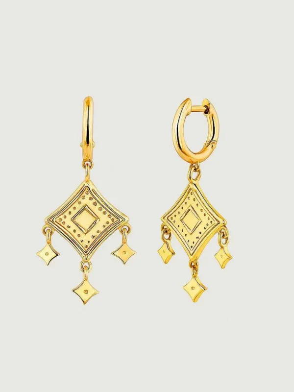 Pendientes De Plata-Aristocrazy Pendientes De Aro De Plata 925 Banada En Oro Amarillo De 18K Con Motivos Etnicos