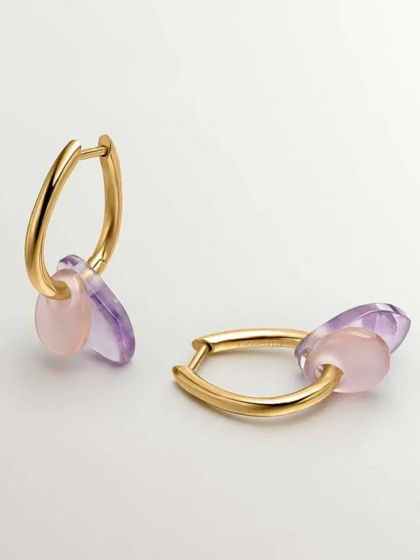 Pendientes De Plata-Aristocrazy Pendientes De Aro De Plata 925 Banada En Oro Amarillo De 18K Con Agata Rosa