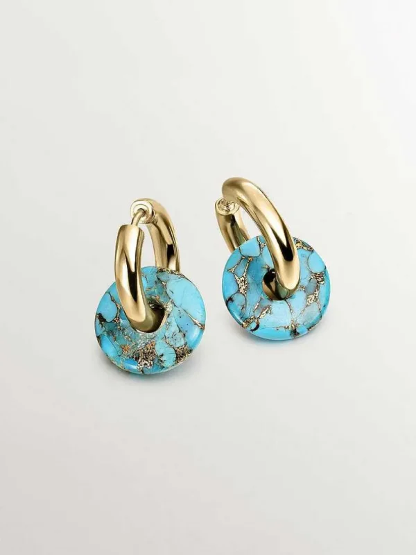 Pendientes De Plata-Aristocrazy Pendientes De Aro De Plata 925 Banada En Oro Amarillo De 18K Con Turquesa