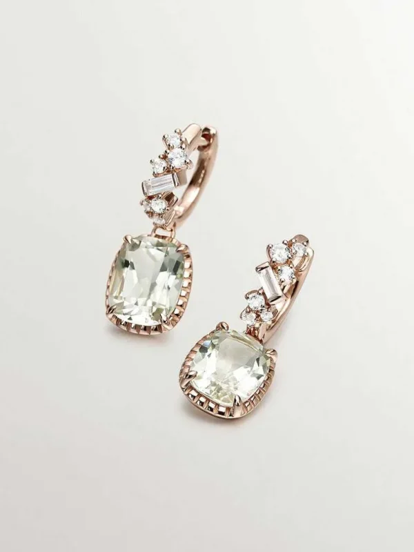 Pendientes De Plata-Aristocrazy Pendientes De Aro De Plata 925 Banada En Oro Rosa De 18K Con Cuarzos Verdes Y Topacios Azul Swiss