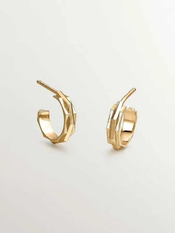 Pendientes De Plata-Aristocrazy Pendientes De Aro De Plata 925 Banada En Oro Amarillo De 18K Con Acabado Geometrico