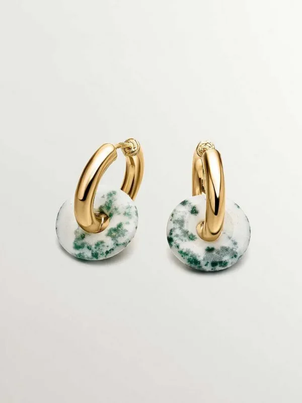 Pendientes De Plata-Aristocrazy Pendientes De Aro De Plata 925 Banada En Oro Amarillo De 18K Con Agata Verde