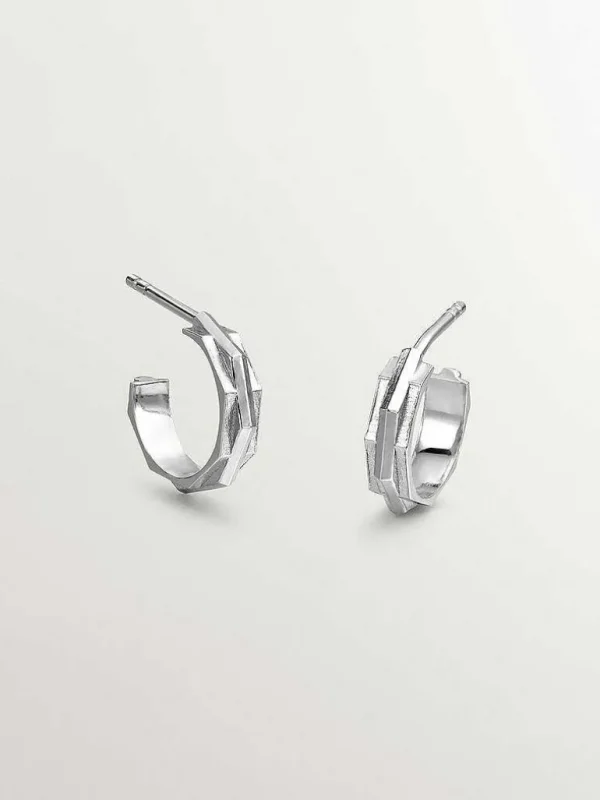 Pendientes De Plata-Aristocrazy Pendientes De Aro De Plata 925 Con Acabado Geometrico