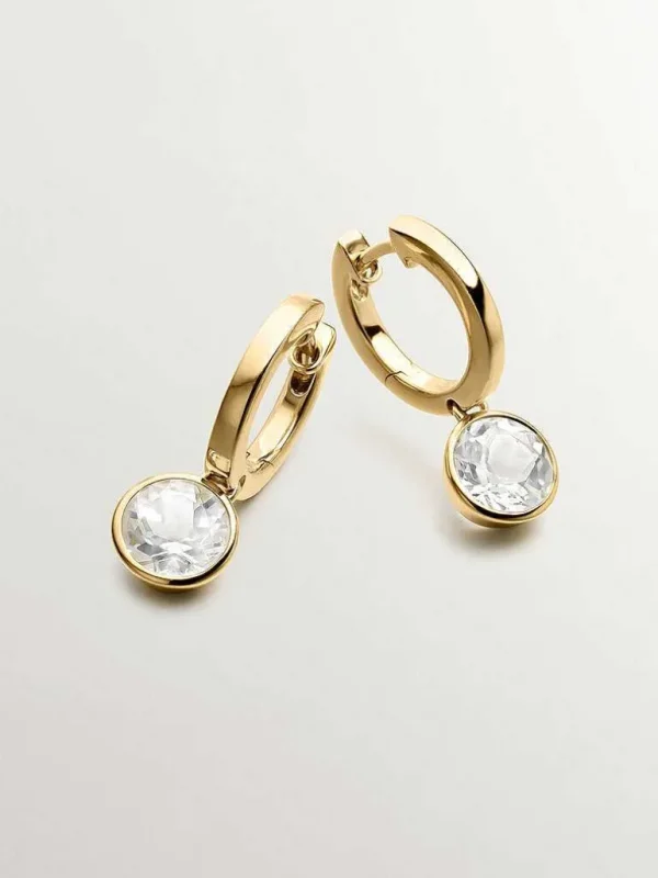 Pendientes De Plata-Aristocrazy Pendientes De Aro De Plata 925 Banada En Oro Amarillo De 18K Con Topacios Blancos