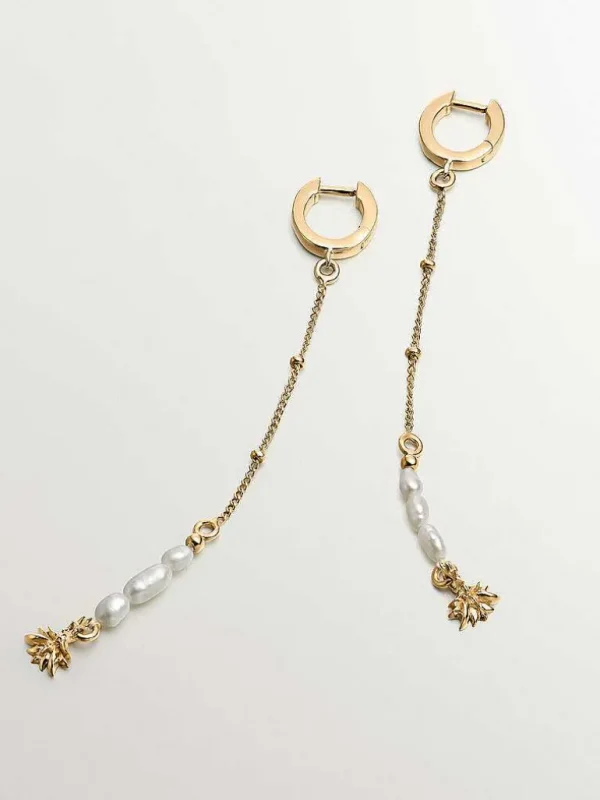 Pendientes De Plata-Aristocrazy Pendientes De Aro De Plata 925 Banada En Oro Amarillo De 18K Con Colgante De Perlas Y Flor De Loto