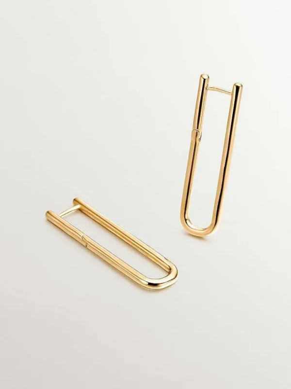 Joyas Personalizadas-Aristocrazy Pendientes De Aro Extra Largo De Plata 925 Banada En Oro Amarillo De 18K