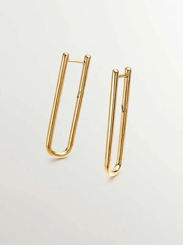 Joyas Personalizadas-Aristocrazy Pendientes De Aro Extra Largo De Plata 925 Banada En Oro Amarillo De 18K