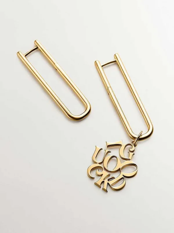 Joyas Personalizadas-Aristocrazy Pendientes De Aro Extra Largo De Plata 925 Banada En Oro Amarillo De 18K