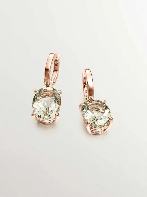 Pendientes De Plata-Aristocrazy Pendientes De Aro Grandes De Plata 925 Banada En Oro Amarillo De 18K Con Cuarzo Verde