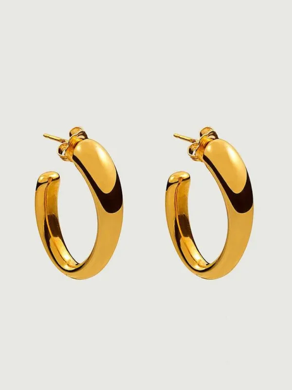 Pendientes De Plata-Aristocrazy Pendientes De Aro Grandes Y Gruesos De Plata 925 Banada En Oro Amarillo De 18K Con Forma Ovalada