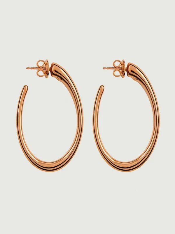 Pendientes De Plata-Aristocrazy Pendientes De Aro Grandes De Plata 925 Banada En Oro Rosa De 18K Con Forma Ovalada