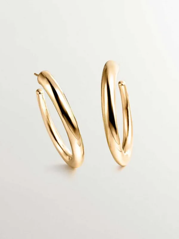 Pendientes De Plata-Aristocrazy Pendientes De Aro Grandes De Plata 925 Banada En Oro Amarillo De 18K Con Forma Ovalada