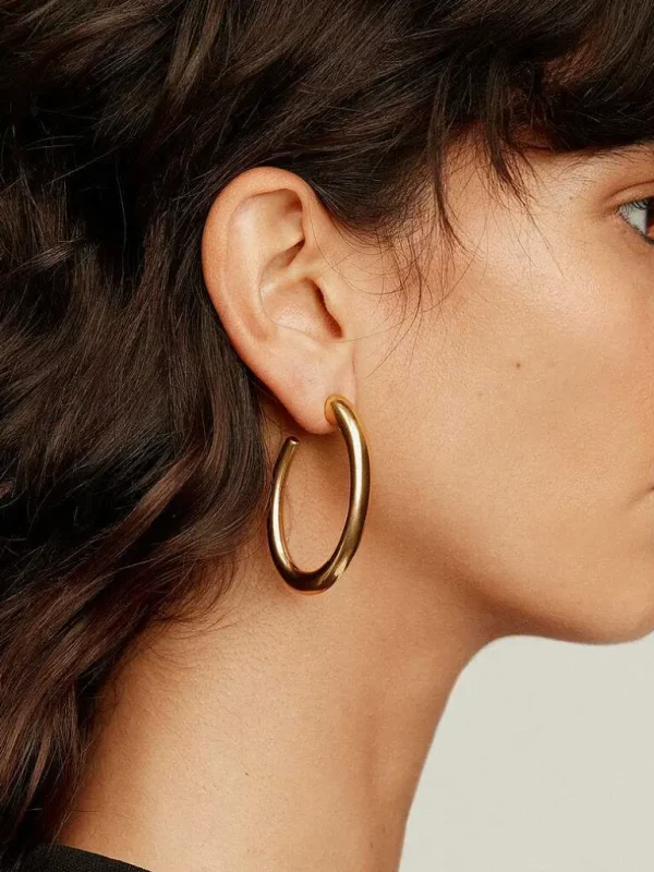 Pendientes De Plata-Aristocrazy Pendientes De Aro Grandes De Plata 925 Banada En Oro Amarillo De 18K Con Forma Ovalada