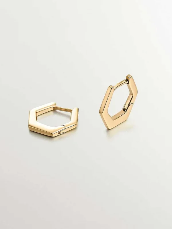 Pendientes De Plata-Aristocrazy Pendientes De Aro Hexagonal De Plata 925 Banada En Oro Amarillo De 18K